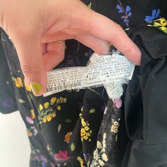 Zara Viscose Black Floral Print Long Sleeve Ruffled Mini Dress - Picture 10 of 12